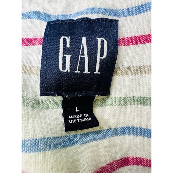 GAP Multi-Color Stripe Linen Blend Long Sleeve Button Up Shirt Top Women's LARGE - Picture 6 of 11